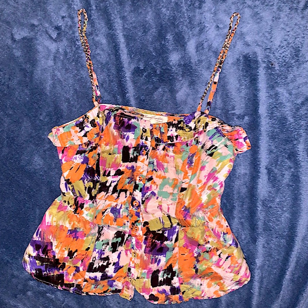multicolored chain/fabric strap button-up tanktop